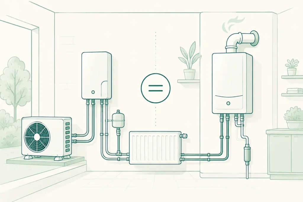 pompe à chaleur ou chaudière à condensation ; PAC vs chaudière condensation ; comparatif PAC chaudière condensation ; choisir entre pompe à chaleur et chaudière à condensation