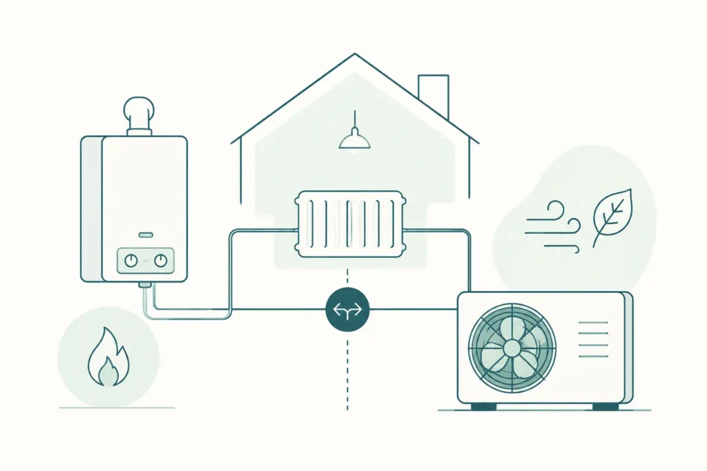 pompe à chaleur ou chaudière gaz ; PAC vs chaudière gaz ; comparatif PAC gaz ; choisir entre PAC et chaudière gaz